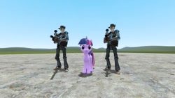 Size: 960x540 | Tagged: safe, twilight sparkle, twilight sparkle (alicorn), alicorn, human, pony, robot, crossover, female, guardian, gun, hat, hooves, horn, male, mann vs machine, mare, optical sight, rifle, sniper, sniper rifle, sunglasses, team fortress 2, weapon, wings