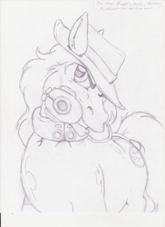 Size: 1024x1405 | Tagged: safe, artist:roycalbeck, oc, oc only, oc:cherry pie, fallout equestria, crossover, gun, monochrome, new pegas, sketch, solo, traditional art