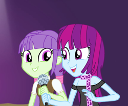 Size: 900x747 | Tagged: safe, artist:trainman3985, mystery mint, starlight, equestria girls, rainbow rocks, background human, duo, duo female, female, microphone, not lesbian, sister like bond