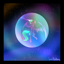 Size: 1280x1280 | Tagged: safe, artist:doragon-hane, oc, oc only, oc:north (doragon), alicorn, pony, alicorn oc, aurora borealis, floating, force field, magic, night, solo, stars