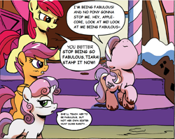 Size: 1231x982 | Tagged: safe, edit, idw, apple bloom, diamond tiara, scootaloo, sweetie belle, spoiler:comic, spoiler:comicff16, chocolate, cutie mark crusaders, fabulosity, fabulous, modified quote, stahp