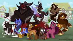 Size: 1382x791 | Tagged: safe, artist:altalamatox, oc, oc only, breezie, centaur, changeling, dragon, ocs everywhere