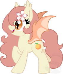 Size: 596x700 | Tagged: safe, artist:tambelon, oc, oc only, oc:peach blossom, bat pony, pony, cute, lightly watermarked, solo, watermark