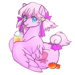 Size: 2450x2450 | Tagged: safe, artist:bigbuxart, oc, oc only, oc:almond bloom, pegasus, pony, drink, solo, tail bow