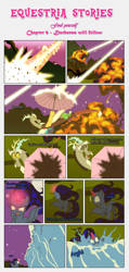 Size: 1919x4015 | Tagged: safe, artist:estories, discord, oc, oc:penumbra, alicorn, pony, comic:find yourself, alicorn oc, blank flank, comic, explosion, umbrella, water, wave