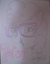 Size: 586x750 | Tagged: safe, artist:andypriceart, twist, glasses, looking at you, open mouth, sketch, solo, traditional art