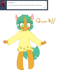 Size: 800x1000 | Tagged: safe, artist:kryptchild, snails, anthro, ask, ask glitter shell, clothes, cute, glitter shell, nail polish, quack, shellbetes, shirt, solo, sweater, tumblr