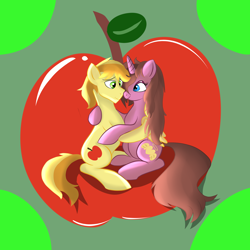 Size: 5000x5000 | Tagged: safe, artist:wilshirewolf, braeburn, oc, oc:carmela, absurd resolution, apple, canon x oc, female, male, shipping, straight