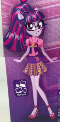 Size: 662x1336 | Tagged: safe, sci-twi, twilight sparkle, equestria girls, friendship games, box art, crystal prep academy, crystal prep shadowbolts, high heels, merchandise, outfit, ponytail, school spirit, solo