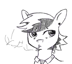 Size: 287x256 | Tagged: safe, artist:hipster-ponies, oc, oc only, black and white, cigarette, clothes, grayscale, monochrome, necktie, simple background, smoking, solo, traditional art
