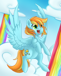 Size: 1598x1973 | Tagged: safe, artist:skjolty, oc, oc only, rainbow falls, flying, solo