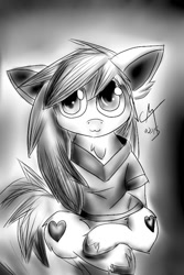 Size: 512x768 | Tagged: safe, artist:rednorth, oc, oc only, oc:ocean bird, pony, chibi, cute, female, long hair, mare, monochrome, solo