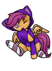 Size: 704x960 | Tagged: safe, artist:linkling, scootaloo, clothes, hoodie, socks, solo, striped socks