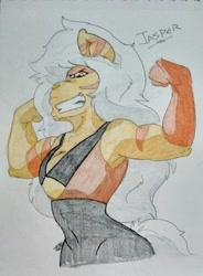 Size: 1440x1952 | Tagged: safe, artist:spark-theory, anthro, armpits, flexing, jasper (steven universe), ponified, solo, steven universe, traditional art