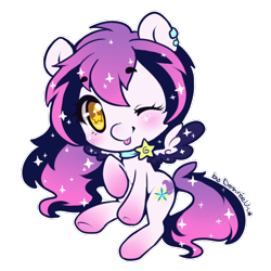 Size: 700x700 | Tagged: safe, artist:chocoberrylollipop, oc, oc only, oc:starship, ethereal mane, one eye closed, simple background, solo, transparent background, wink