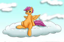 Size: 3285x2172 | Tagged: safe, artist:seenty, scootaloo, cloud, cloudy, momma scoots, pregnant, pregnant scootaloo, solo