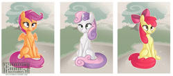 Size: 900x396 | Tagged: safe, artist:keyfeathers, apple bloom, scootaloo, sweetie belle, cutie mark crusaders, triptych