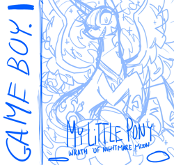 Size: 1161x1100 | Tagged: safe, artist:lexivine, nightmare moon, game boy, sketch, solo, wip