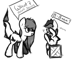 Size: 1547x1263 | Tagged: safe, artist:woona, oc, oc only, original species, shark, shark pony, /mlp/, baka, monochrome, strange waifus, whalepony