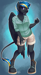 Size: 1365x2510 | Tagged: safe, artist:shinako-tan, anthro, hippogriff, prize, solo