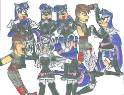 Size: 826x635 | Tagged: safe, artist:mariosonicmoon, twilight sparkle, twilight sparkle (alicorn), oc, oc:zak, alicorn, anthro, human, plantigrade anthro, sonic the hedgehog (series), sonicified, traditional art