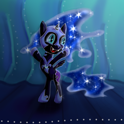 Size: 2500x2500 | Tagged: safe, artist:coco-flame, nightmare moon, alicorn, pony, bipedal, cute, filly, nightmare woon, solo