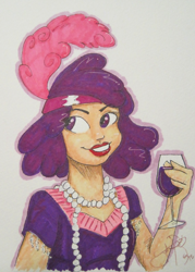 Size: 1500x2100 | Tagged: safe, artist:jorobro, berry punch, berryshine, human, alcohol, flapper, humanized, solo, traditional art, wine, wine glass