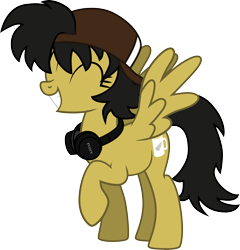 Size: 3656x3811 | Tagged: safe, artist:xhydraax, oc, oc only, oc:hay tea, pegasus, pony, backwards ballcap, baseball cap, cap, female, happy, hat, headphones, mare, simple background, solo, transparent background, vector