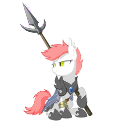 Size: 3312x3312 | Tagged: safe, artist:equestria-prevails, oc, oc only, oc:blood kiss, bat pony, pony, armor, night guard, pink hair, recolor, slit eyes, solo, spear, weapon