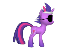 Size: 1200x900 | Tagged: safe, pony, unicorn, it's about time, 3d, eyepatch, female, headband, mare, messy mane, on side, ponylumen, solid sparkle, solo