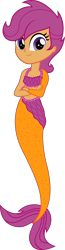 Size: 1302x5000 | Tagged: safe, artist:apony4u, scootaloo, mermaid, equestria girls, belly button, chicken of the sea, mermaidized, midriff, solo, species swap