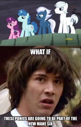 Size: 1494x2325 | Tagged: safe, artist:twilatron217, double diamond, night glider, party favor, sugar belle, the cutie map, conspiracy keanu, equal four, exploitable meme, image macro, meme