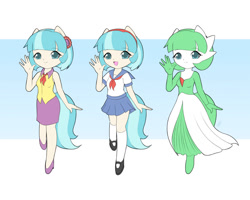 Size: 1500x1200 | Tagged: safe, artist:jdan-s, part of a set, coco pommel, anthro, unguligrade anthro, ambiguous facial structure, clothes, costume, gardevoir, pokémon, sailor uniform, school uniform