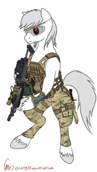 Size: 720x1280 | Tagged: safe, artist:orang111, oc, oc only, pony, albino, armband computer, bipedal, crye jpc, gun, hmd, m249, machine gun, military, sketchbook mobile, unshorn fetlocks