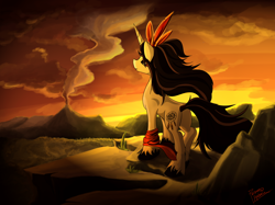 Size: 4336x3236 | Tagged: safe, artist:pedrohander, oc, oc only, oc:moon catcher, pony, unicorn, beautiful, digital art, request, solo, sunset