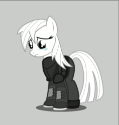 Size: 555x585 | Tagged: safe, oc, oc only, oc:boo, pony, fallout equestria, fallout equestria: project horizons, animated, armor, blank, body armor, crying, female, floppy ears, mare, pawing the ground, sad, sniffing, tears of pain, teary eyes