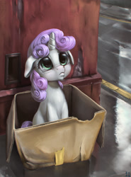 Size: 2164x2924 | Tagged: safe, artist:mrs1989, sweetie belle, pony, cute, diasweetes, floppy ears, pony in a box, pouting, sad, solo