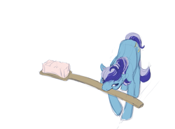 Size: 651x483 | Tagged: safe, artist:noel, minuette, mouth hold, solo, toothbrush