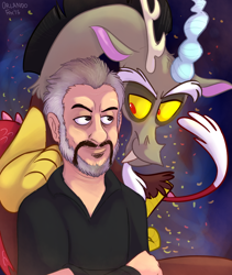 Size: 800x950 | Tagged: safe, artist:thedoggygal, discord, human, human paradox, john de lancie, voice actor, voice actor joke