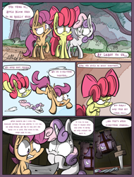 Size: 1235x1625 | Tagged: safe, artist:slitherpon, apple bloom, scootaloo, sweetie belle, alternate universe, comic, cutie mark crusaders, moody mark crusaders