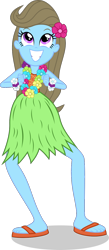 Size: 658x1504 | Tagged: safe, artist:punzil504, beauty brass, equestria girls, clothes, equestria girls-ified, feet, grass skirt, hawaiian flower in hair, hula, hulabrass, lei, simple background, skirt, solo, transparent background, vector