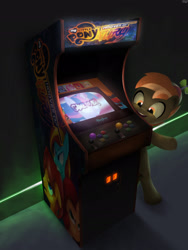 Size: 1440x1920 | Tagged: safe, artist:sedrice, button mash, pony, arcade, bipedal, hat, propeller hat, video game