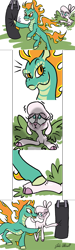 Size: 900x3000 | Tagged: safe, artist:julie cotterell, pom lamb, tianhuo, lamb, longma, sheep, them's fightin' herds, comic, community related, cute, punching bag, training