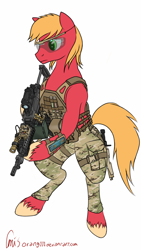 Size: 720x1280 | Tagged: safe, artist:orang111, big macintosh, pony, an/peq-15, armband computer, bipedal, crye jpc, elcan, gun, hmd, m249, machine gun, military, sketchbook mobile, solo, unshorn fetlocks