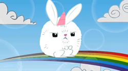 Size: 1264x704 | Tagged: safe, angel bunny, fluffy, fluffy angel, pink fluffy unicorns dancing on rainbows, rainbows