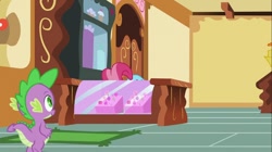 Size: 1100x618 | Tagged: safe, screencap, cup cake, spike, dragon, pony, secret of my excess, eyes on the prize, female, mare, plot