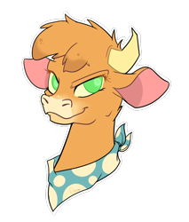 Size: 1024x1200 | Tagged: safe, artist:amberony, arizona cow, cow, them's fightin' herds, bandana, bust, community related, portrait, simple background, solo, wingding eyes