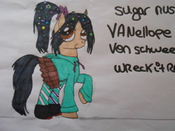 Size: 1600x1200 | Tagged: safe, artist:rainbowdashfr, ponified, solo, traditional art, vanellope von schweetz, wreck-it ralph