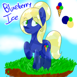 Size: 1920x1920 | Tagged: safe, artist:ampderg, oc, oc only, oc:blueberry ice, crystal pony, pony, cloud, cute, dungeons and dragons, female, floating island, food, ice cream, sky, solo