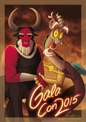 Size: 540x763 | Tagged: safe, artist:elbdot, discord, lord tirek, 2015, cute, discute, galacon, galacon 2015, mulan, pointing, unamused